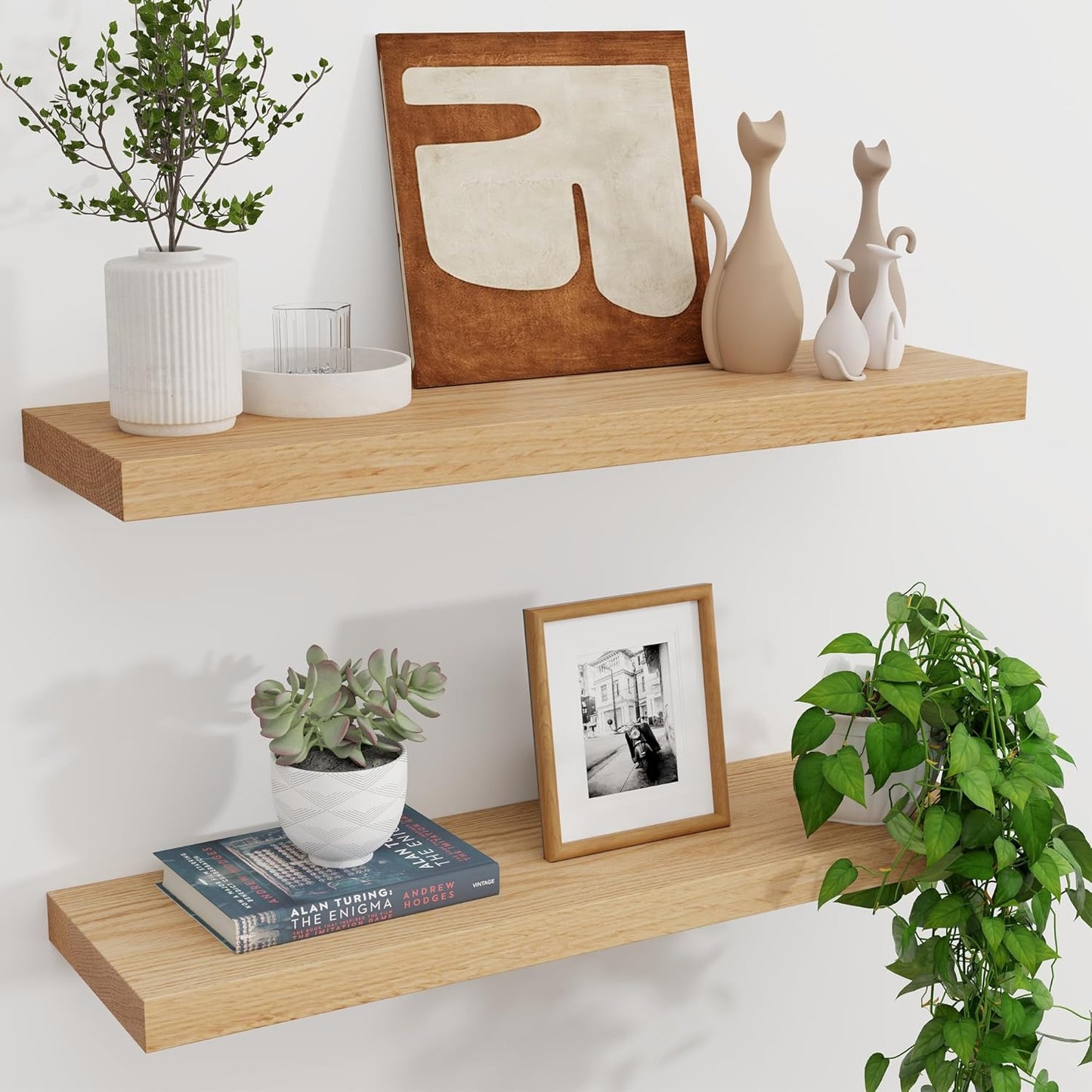 ShelfLoft 8 Inch Deep 88lbs Solid Oak Wood Floating Shelves Wall Mounted Display Shelf