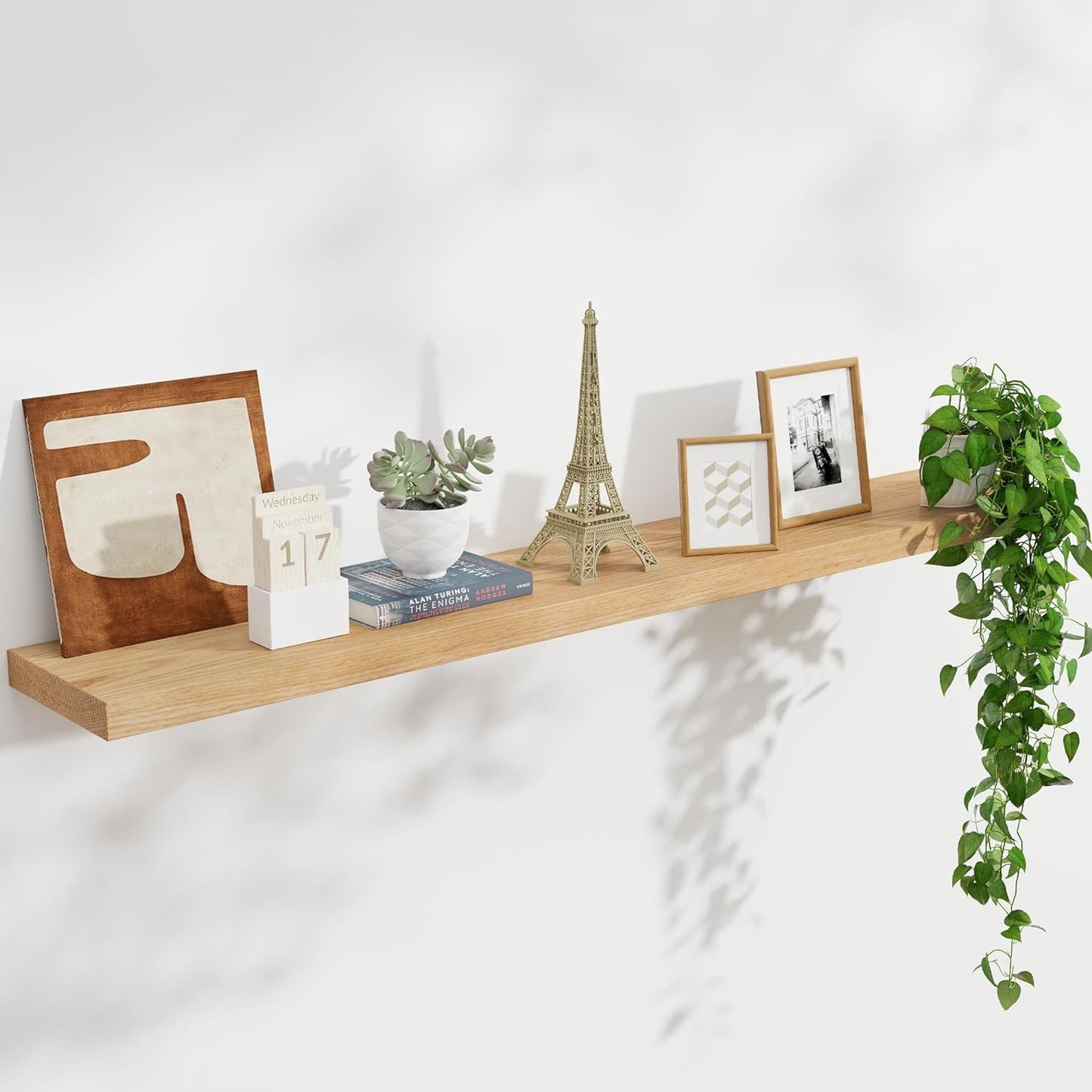 ShelfLoft 48" Wide x 8" Deep 88lbs Solid Oak Wood Floating Shelves Wall Mounted Display Shelf,Natural Oak Finish-1 Pack