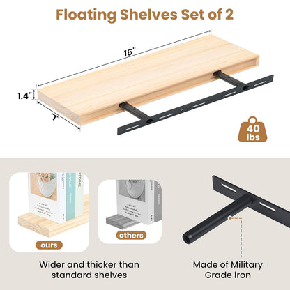 ShelfLoft 16" Wide x 7" Deep Pine Wood Floating Shelves,2 Pack