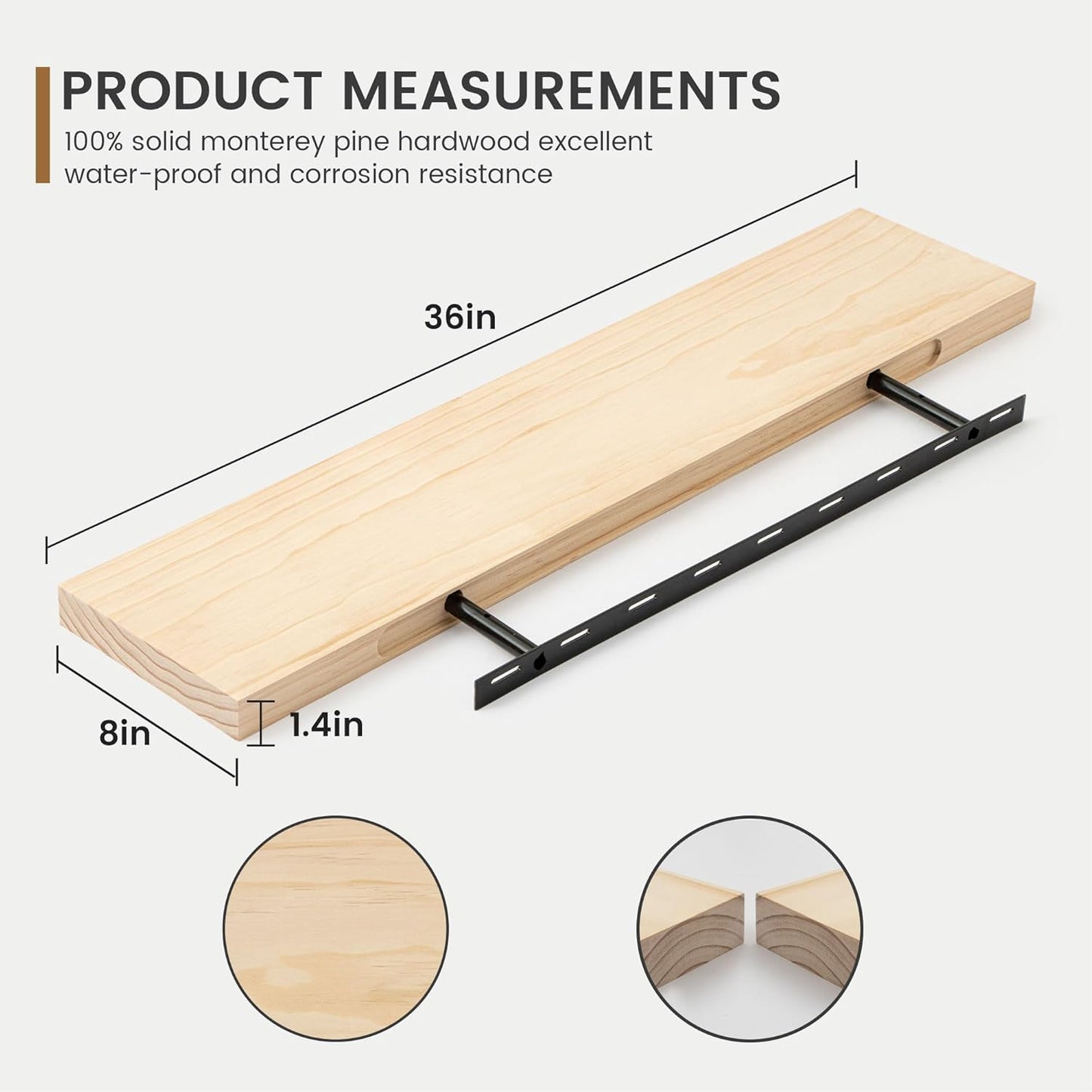 ShelfLoft 36" Wide x 8" Deep Usa-sourced Pine Wood Farmhouse Floating Shelves,2 Pack