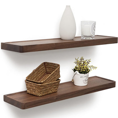 ShelfLoft 8 Inch Deep Solid Walnut Wood Floating Shelves, Set of 2