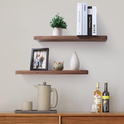 ShelfLoft 8 Inch Deep Solid Walnut Wood Floating Shelves, Set of 2