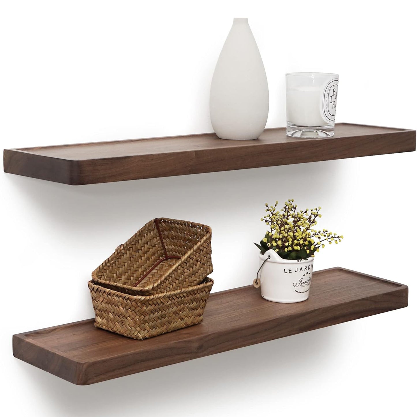 ShelfLoft 8 Inch Deep Solid Walnut Wood Floating Shelves, Set of 2