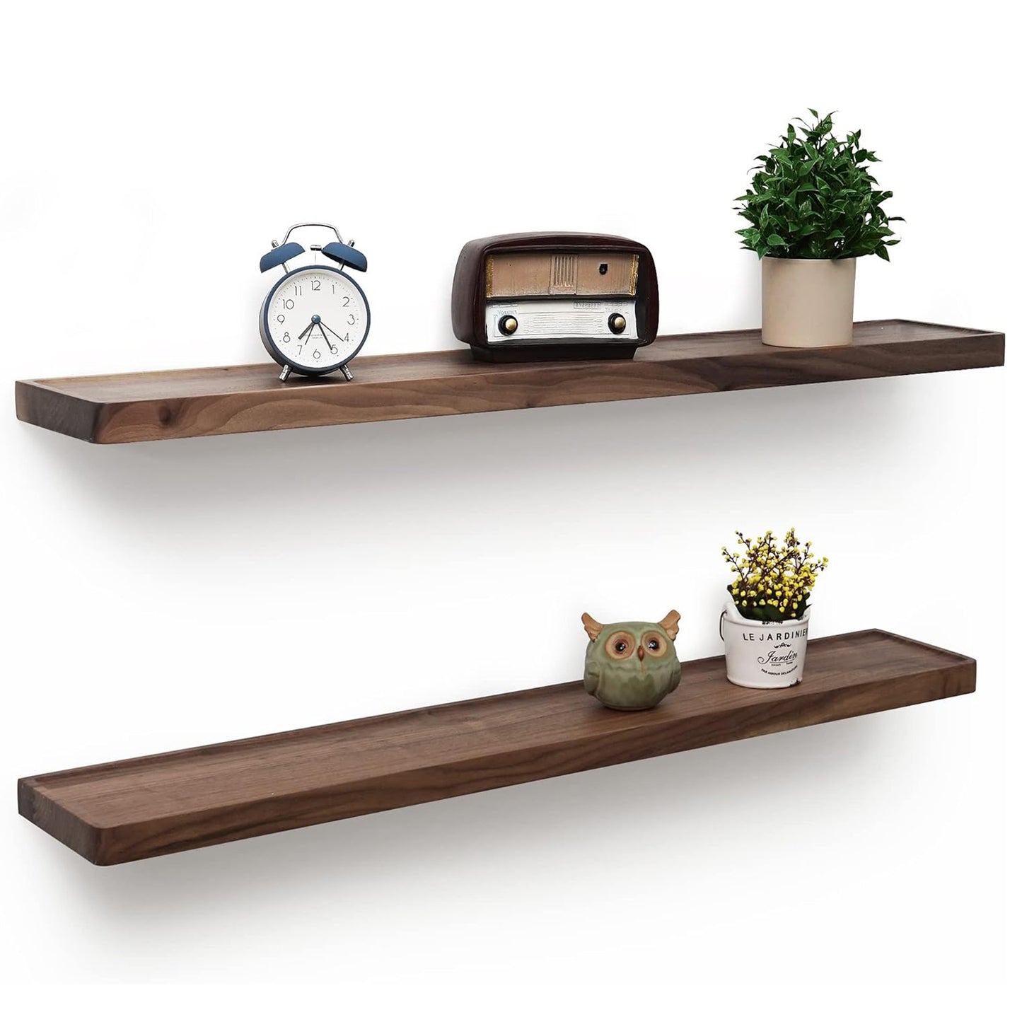 ShelfLoft 8 Inch Deep Solid Walnut Wood Floating Shelves, Set of 2