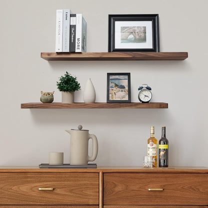 ShelfLoft 8 Inch Deep Solid Walnut Wood Floating Shelves, Set of 2