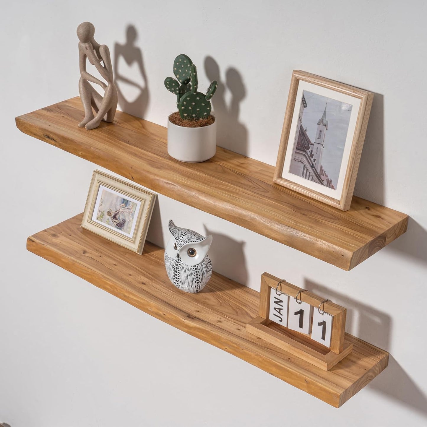 ShelfLoft 8 Inch Deep Rustic Solid Elm Wood Wall Shelves for Storage