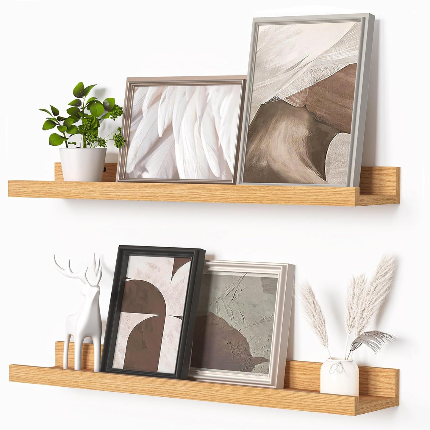 ShelfLoft 4.5 Inch Deep Picture Ledge Shelf Wall Floating Shelves with Lip,Set of 2