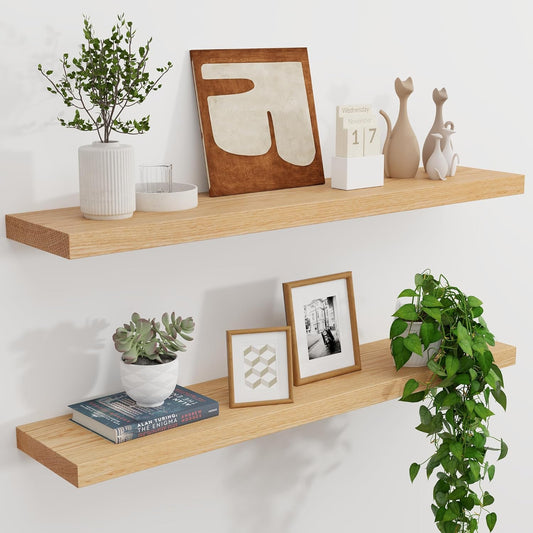 ShelfLoft 36" Wide x 8" Deep 77lbs Solid Oak Wood Floating Shelves Wall Mounted Display Shelf,Natural Oak Finish-2 Pack