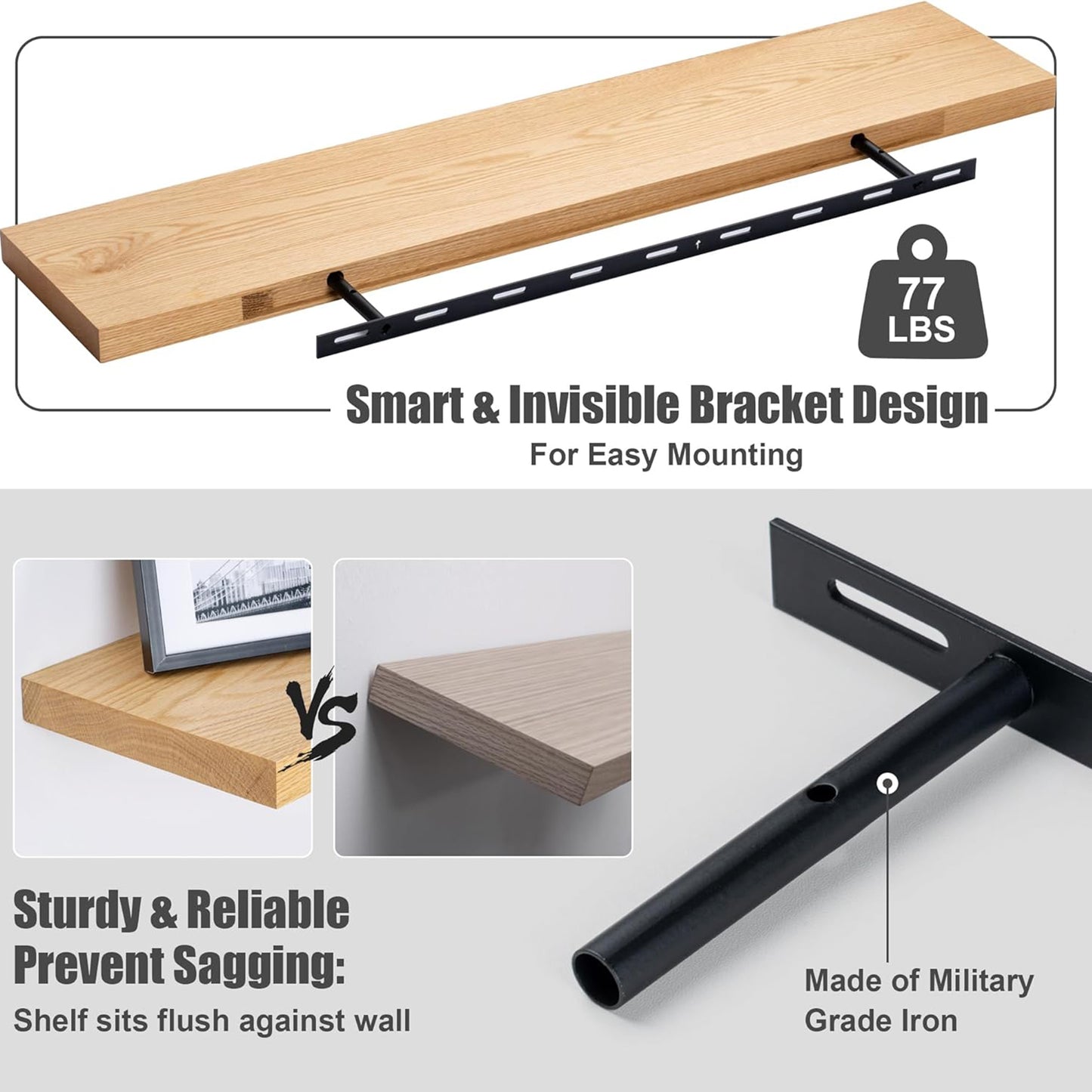 ShelfLoft 36" Wide x 8" Deep 77lbs Solid Oak Wood Floating Shelves Wall Mounted Display Shelf,Natural Oak Finish-2 Pack