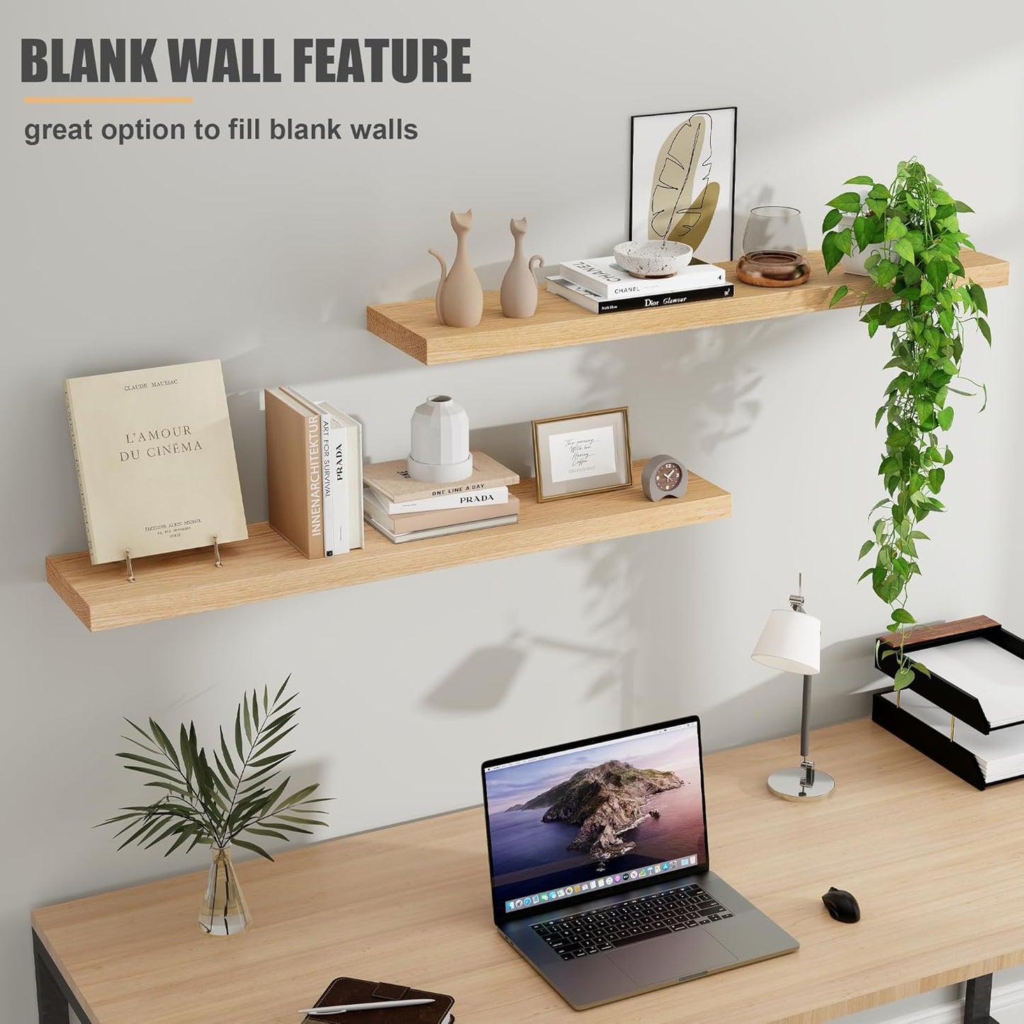 ShelfLoft 36" Wide x 8" Deep 77lbs Solid Oak Wood Floating Shelves Wall Mounted Display Shelf,Natural Oak Finish-2 Pack
