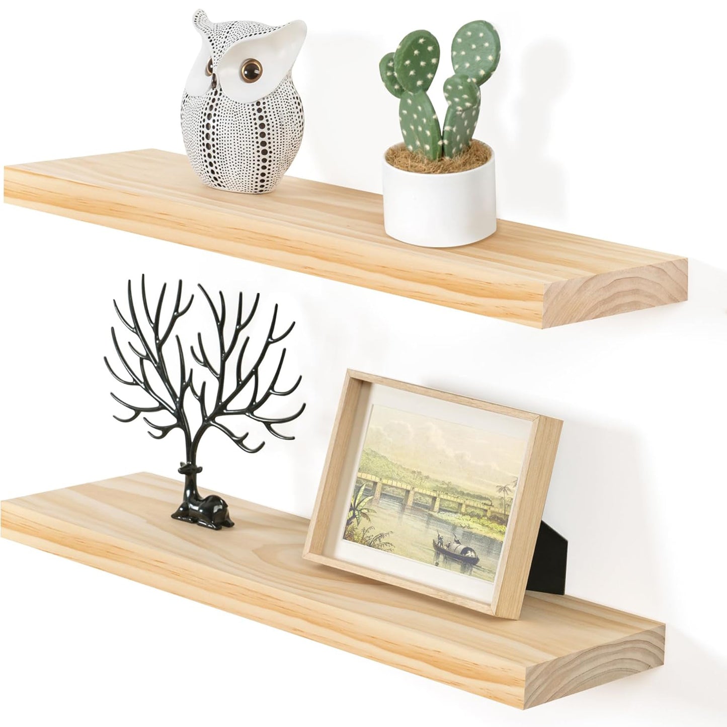 ShelfLoft 7 Inch Deep Pine Wood Floating Shelves,Set of 2