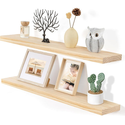 ShelfLoft 7 Inch Deep Pine Wood Floating Shelves,Set of 2