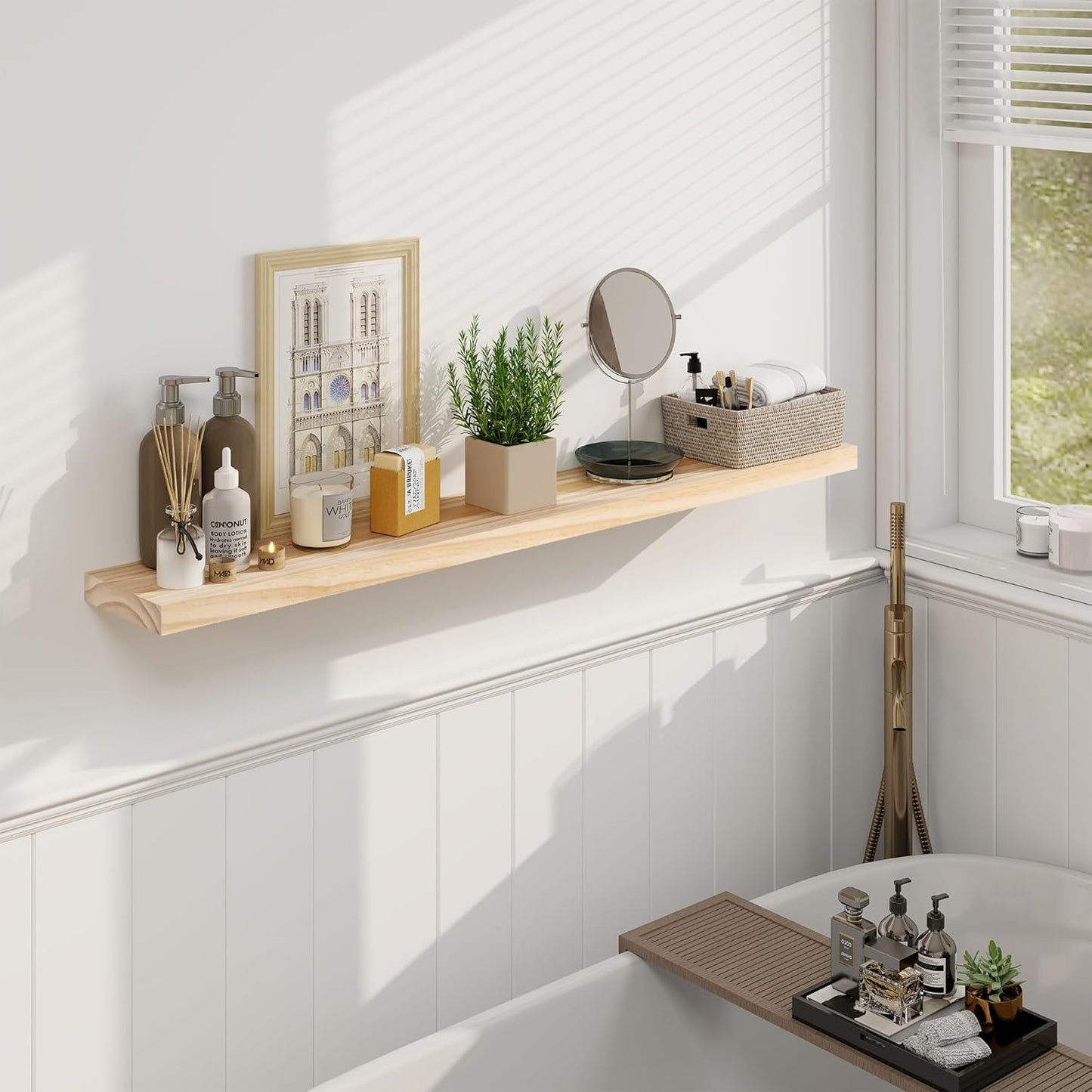 ShelfLoft 7 Inch Deep Pine Wood Floating Shelves,Set of 2