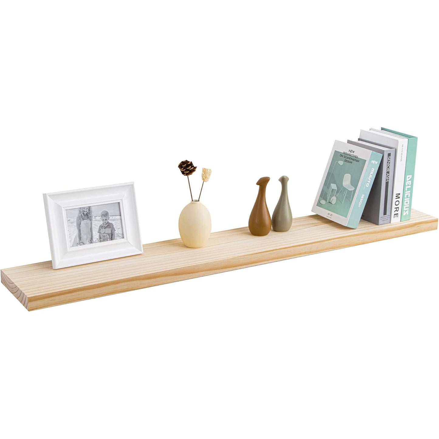 ShelfLoft 8"D x 1.4"H Natural Unfinished Usa-sourced Pine Wood Farmhouse Floating Shelves