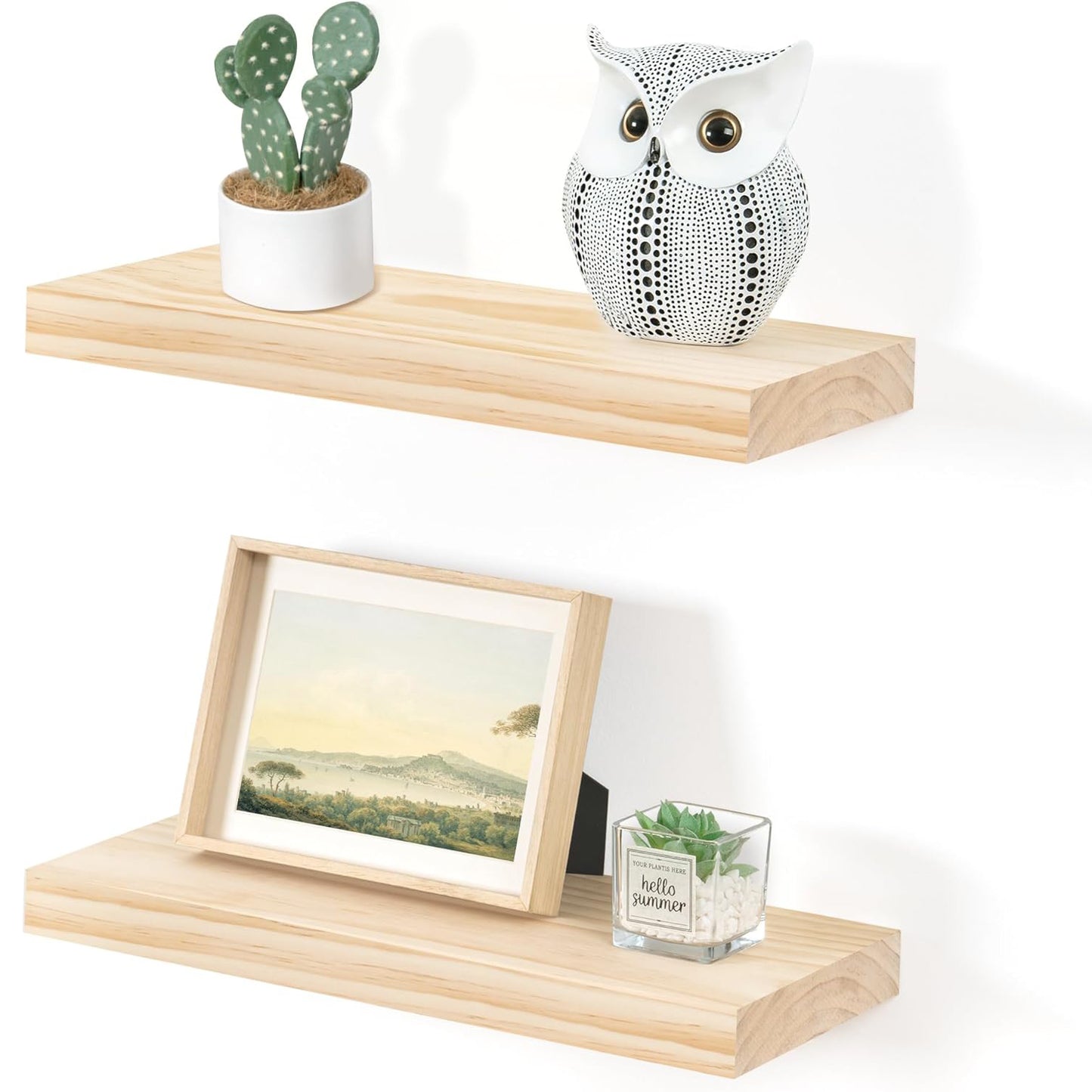 ShelfLoft 7 Inch Deep Pine Wood Floating Shelves,Set of 2