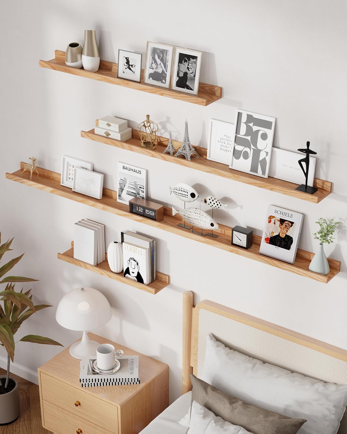 ShelfLoft 4.7 Inch Deep Solid Oak Wood Picture Ledge Shelf, Set of 2