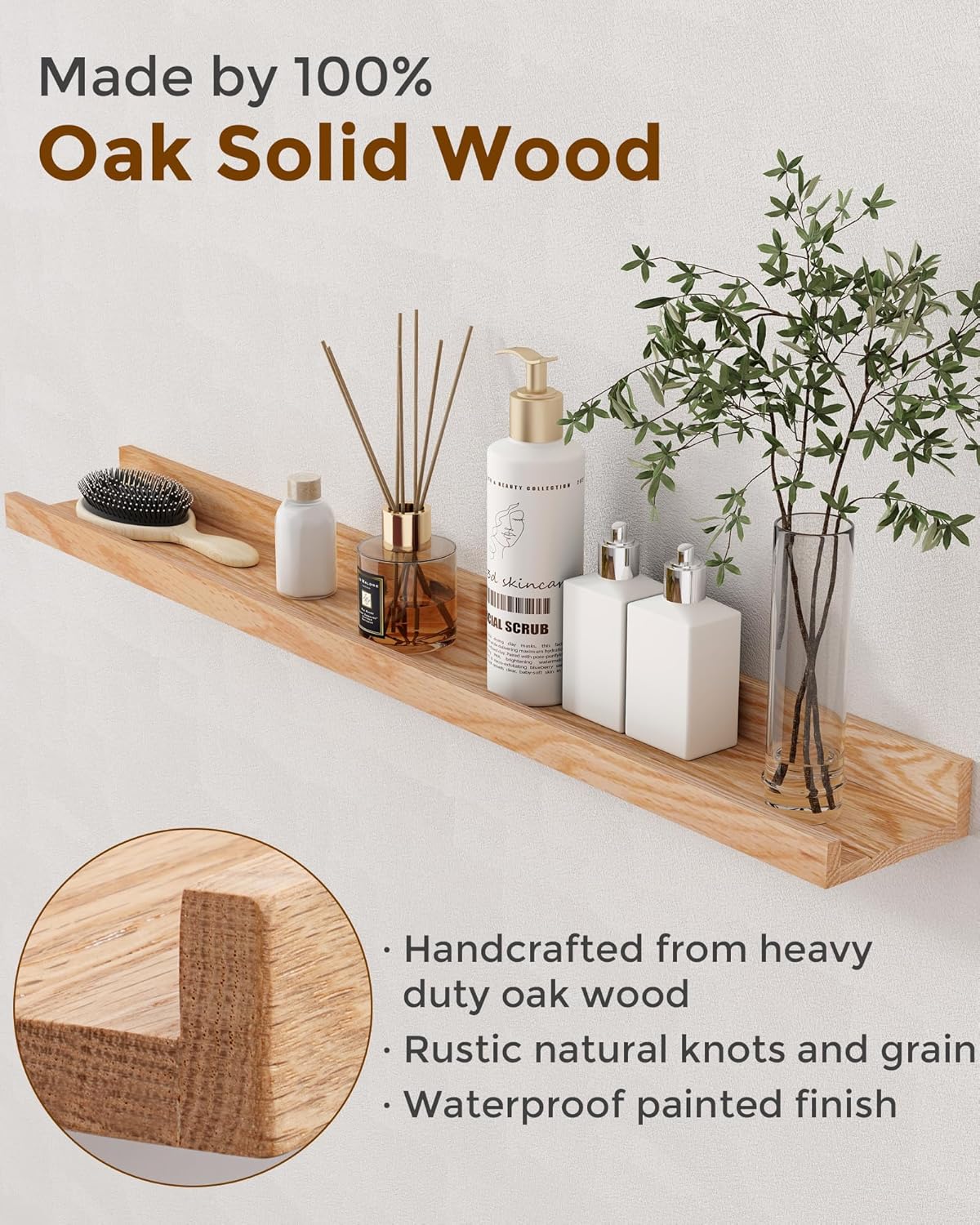 ShelfLoft 4.7 Inch Deep Solid Oak Wood Picture Ledge Shelf, Set of 2