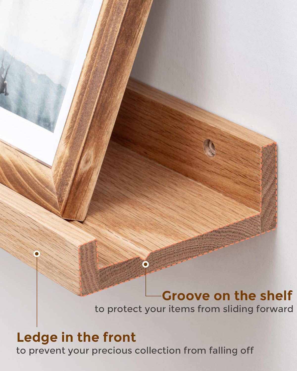 ShelfLoft 4.7 Inch Deep Solid Oak Wood Picture Ledge Shelf, Set of 2