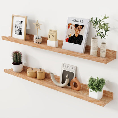 ShelfLoft 4.7 Inch Deep Solid Oak Wood Picture Ledge Shelf, Set of 2