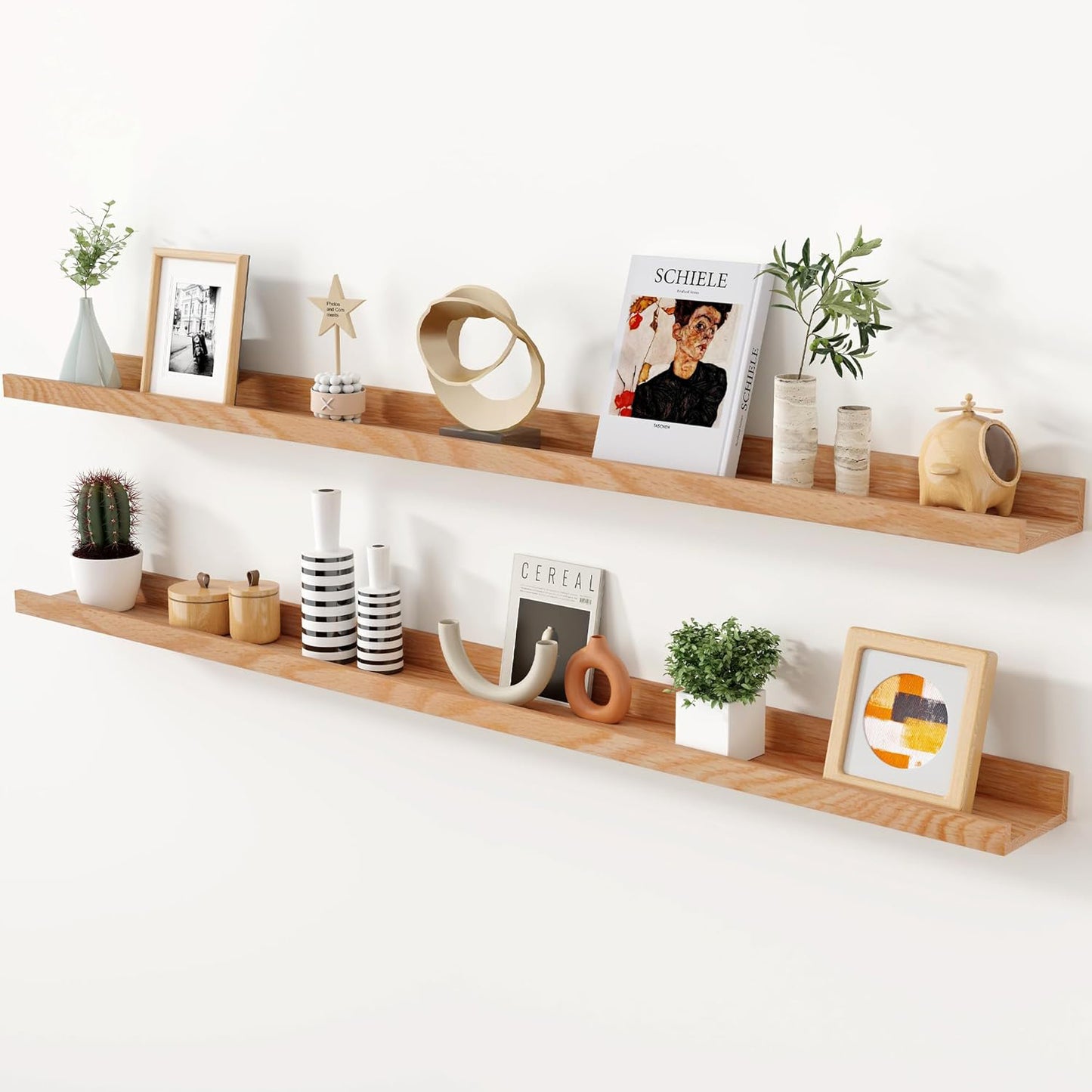 ShelfLoft 4.7 Inch Deep Solid Oak Wood Picture Ledge Shelf, Set of 2