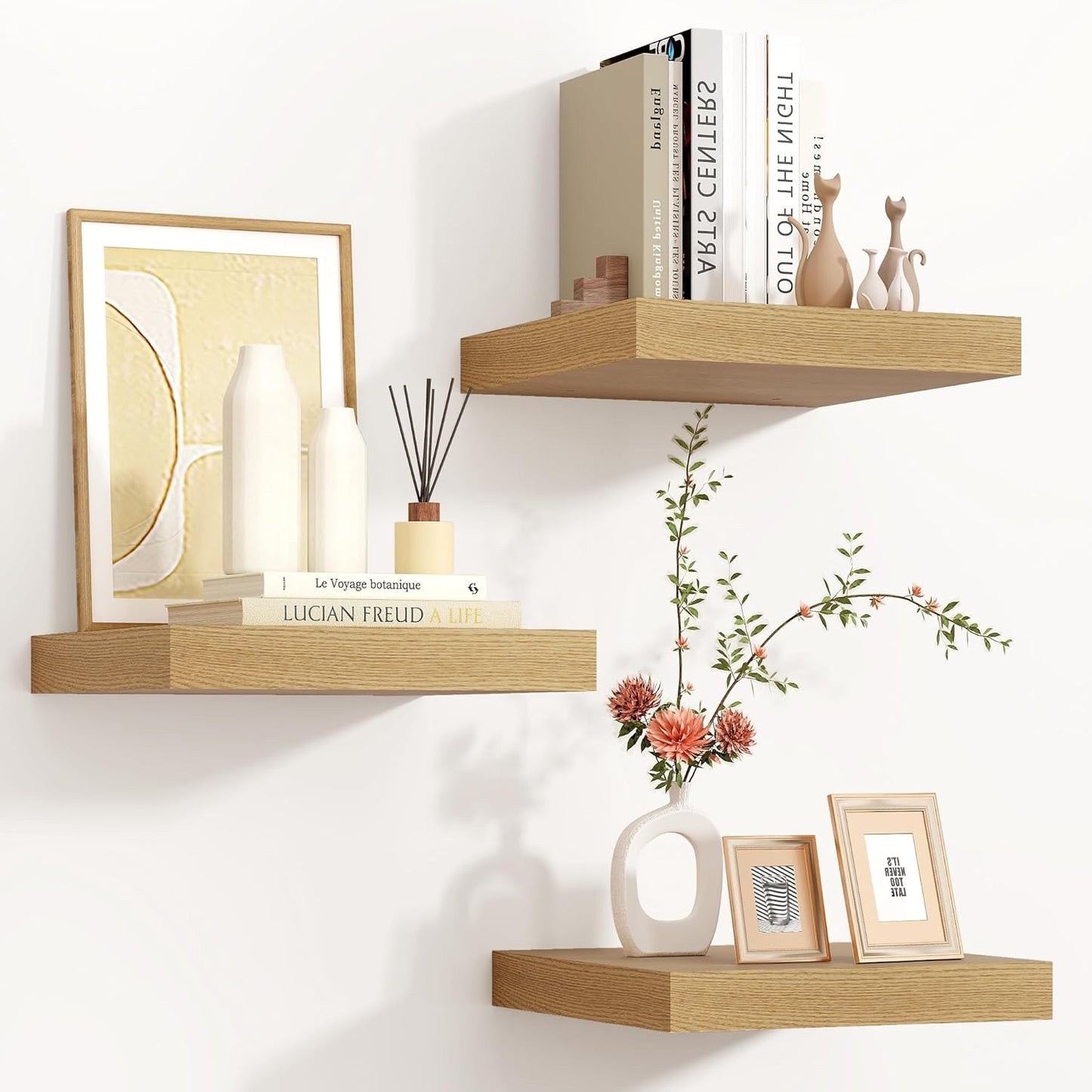 ShelfLoft 12"W x 12"D Oak Floating Shelves for Wall Storage,3 Pack