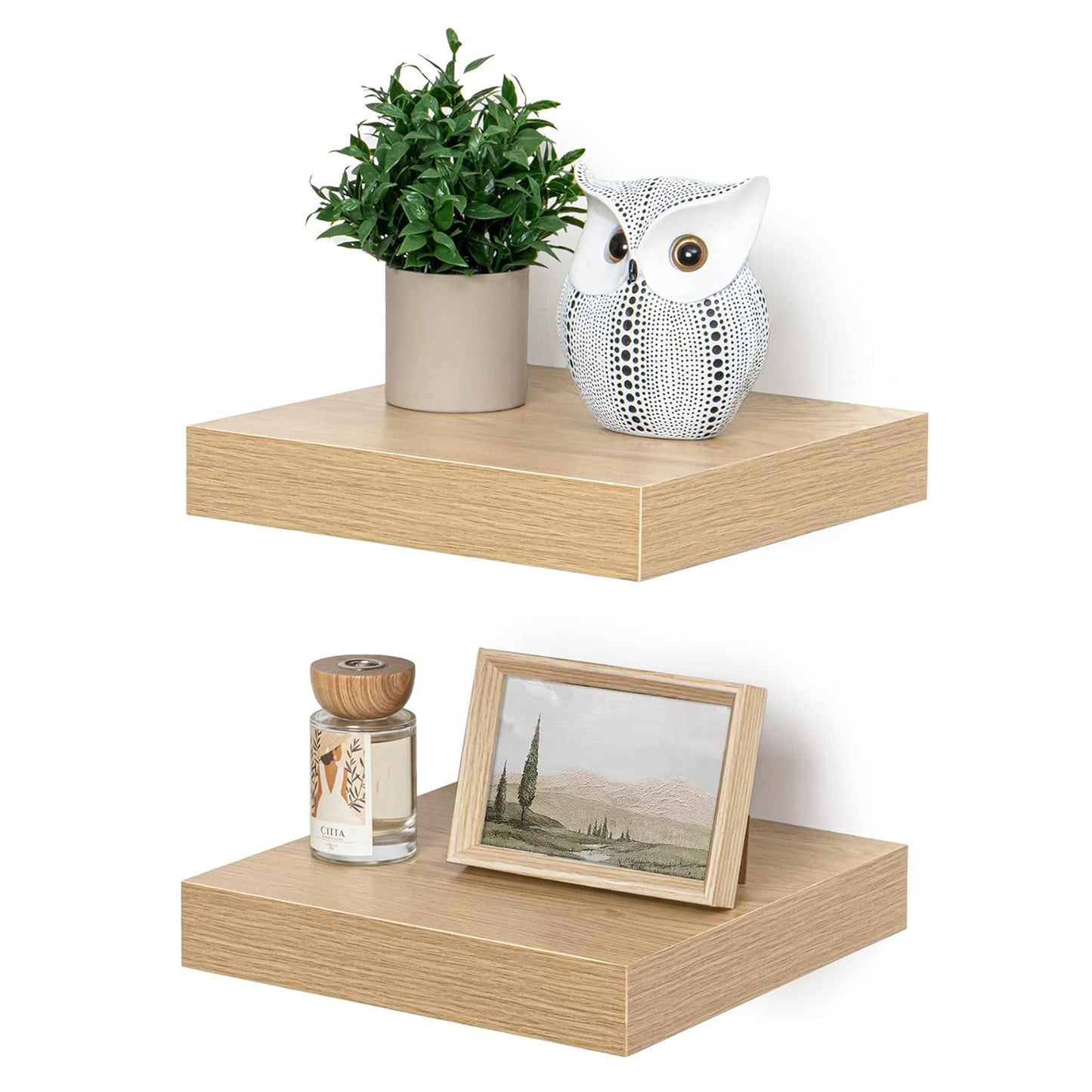 ShelfLoft 12"W x 12"D Rustic Wood Floating Shelves for Wall Decor & Storage, 2 Pack