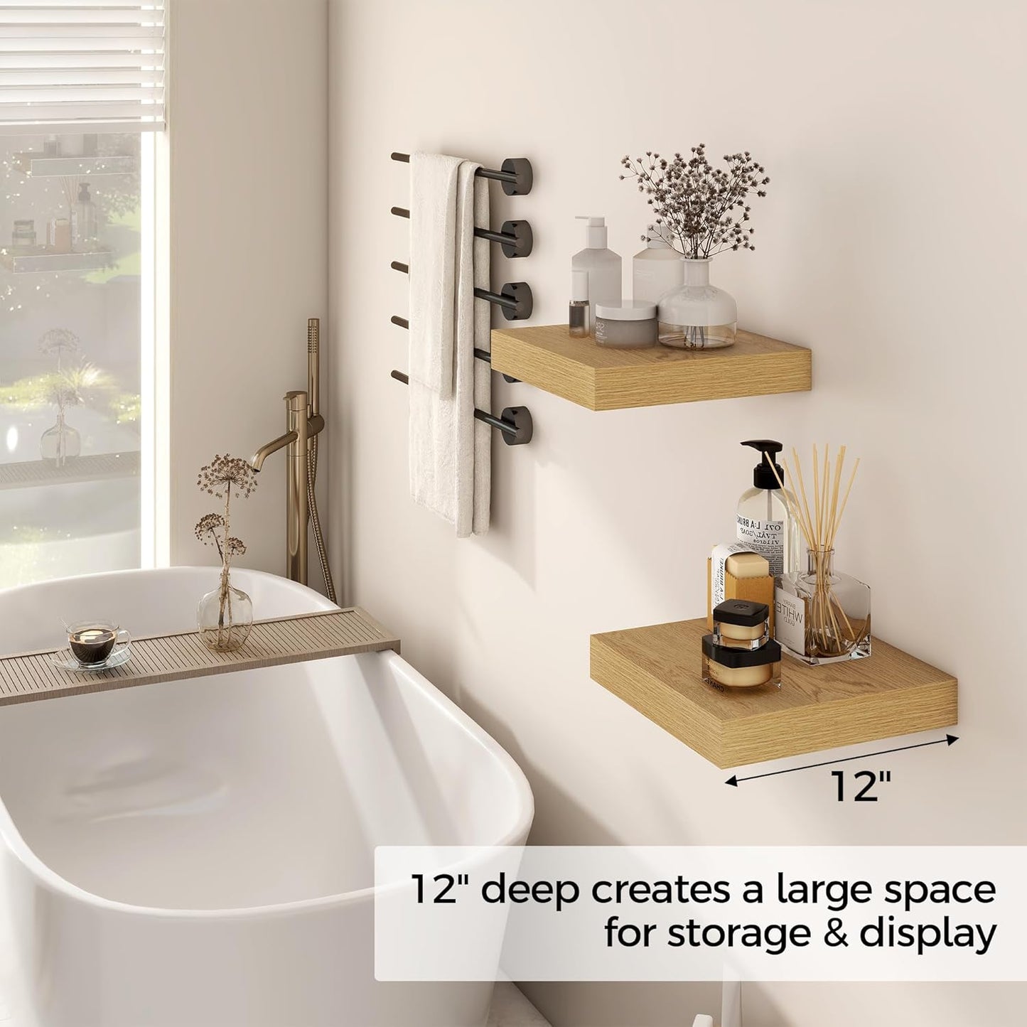 ShelfLoft 12"W x 12"D Rustic Wood Floating Shelves for Wall Decor & Storage, 2 Pack