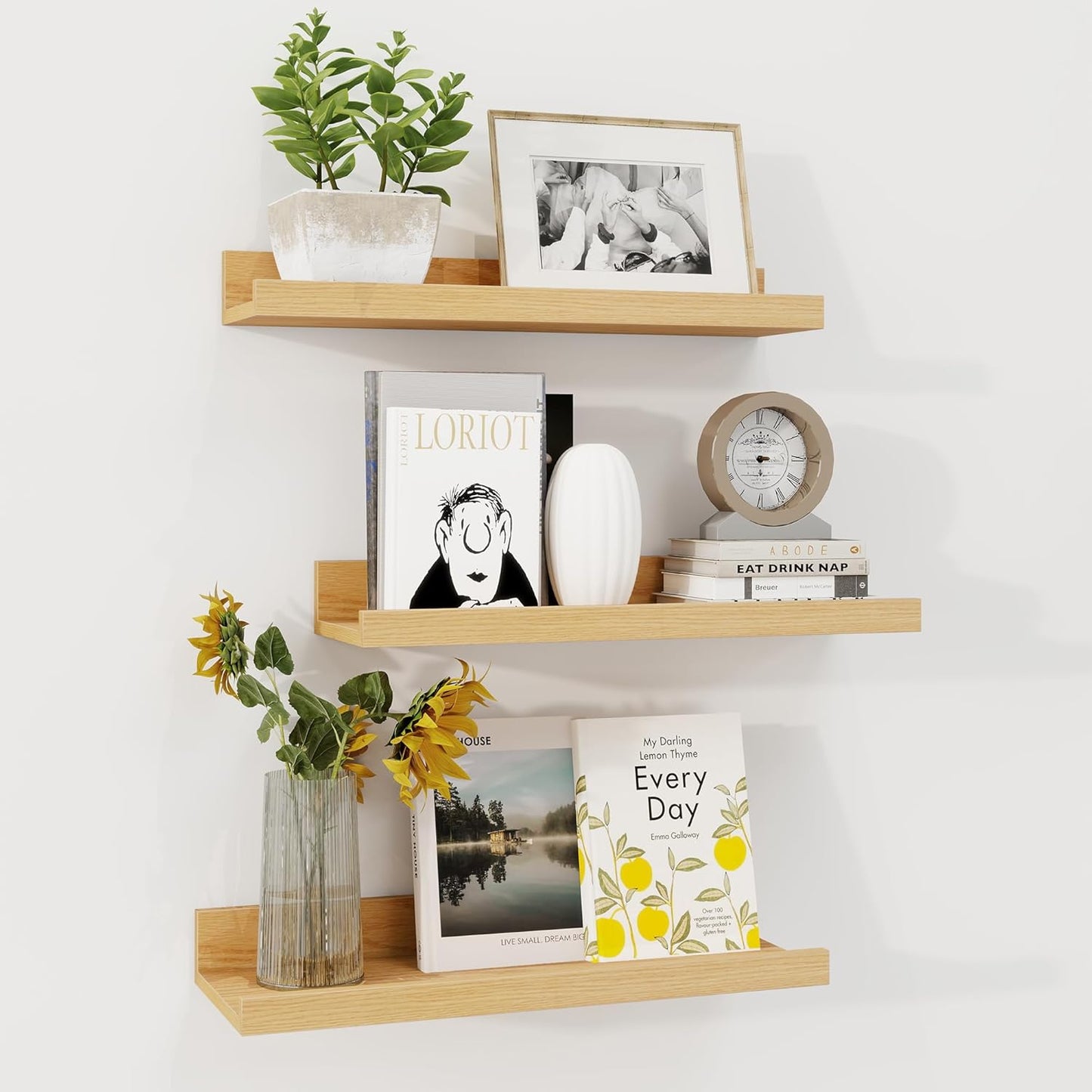 ShelfLoft 5.7 Inch Deep Picture Ledge Shelf Floating Shelves with Lip, Set of 3