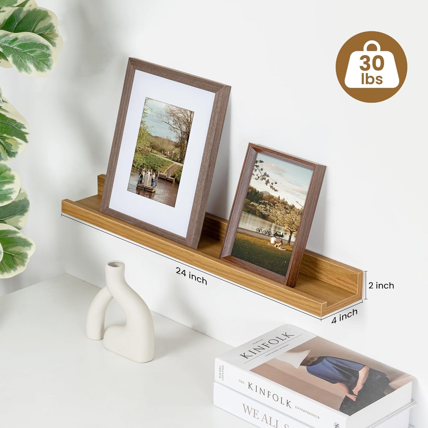 ShelfLoft 24" Wide x 4" Deep Picture Ledge Shelf Wall Display Floating Shelves with Lip, 2 Pack