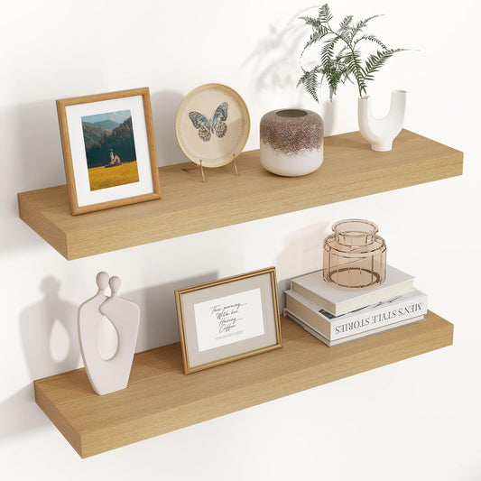 ShelfLoft 24"W x 6.7"D Oak Floating Shelves for Wall Storage,2 Pack