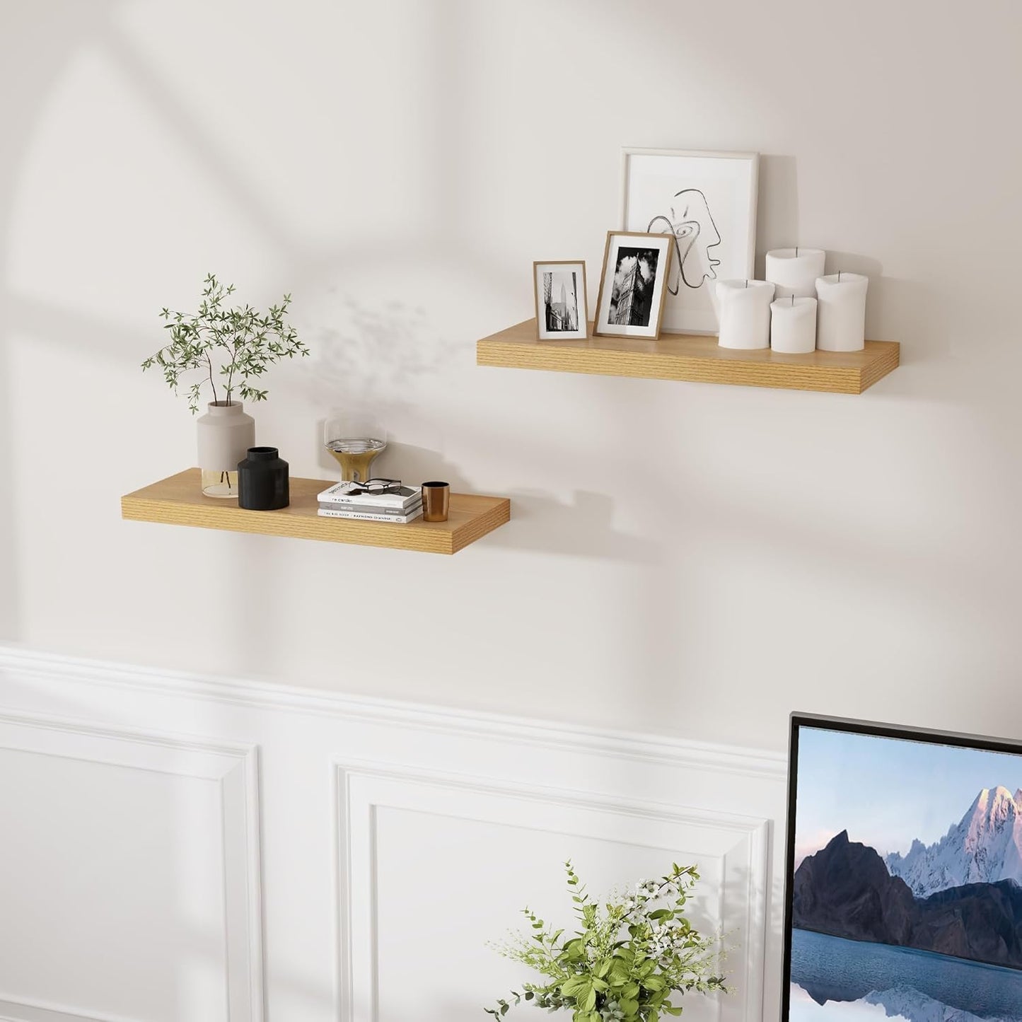 ShelfLoft 9.3"D x 1.5"H Oak Floating Shelves for Wall Storage