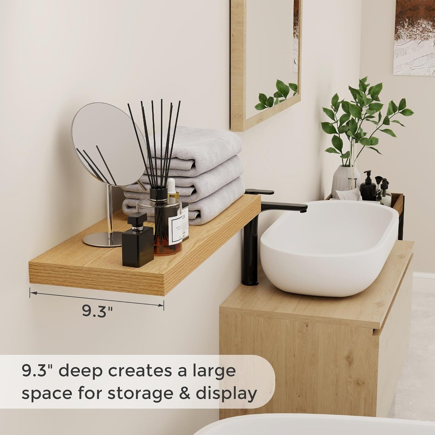 ShelfLoft 9.3"D x 1.5"H Oak Floating Shelves for Wall Storage