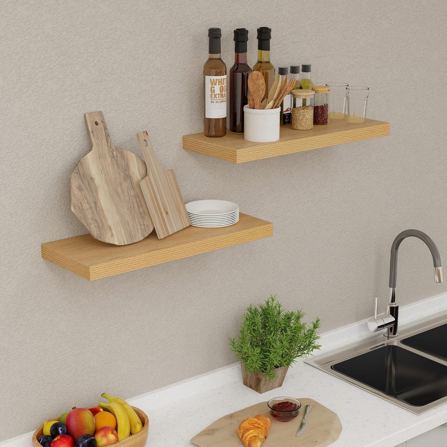 ShelfLoft 9.3"D x 1.5"H Oak Floating Shelves for Wall Storage