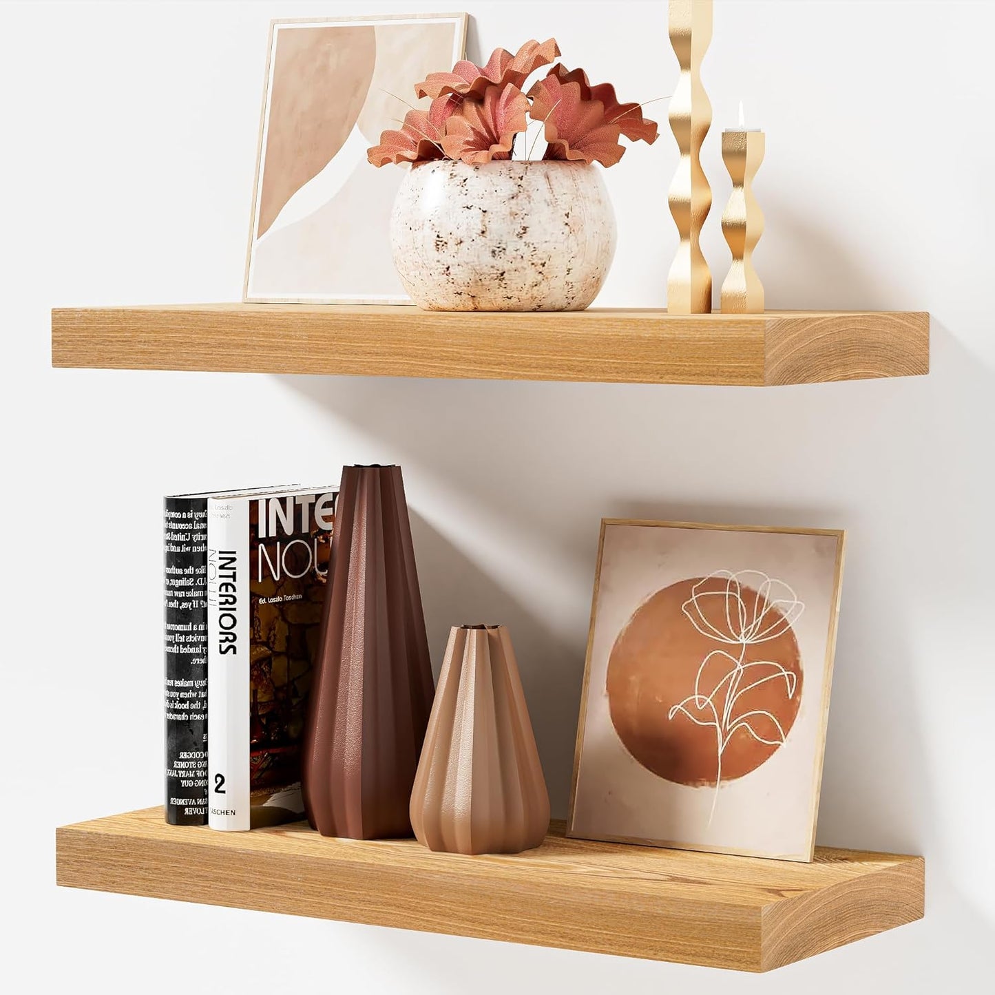 ShelfLoft 8"D x 1.4"H Oak Solid Ash Wood Floating Shelves