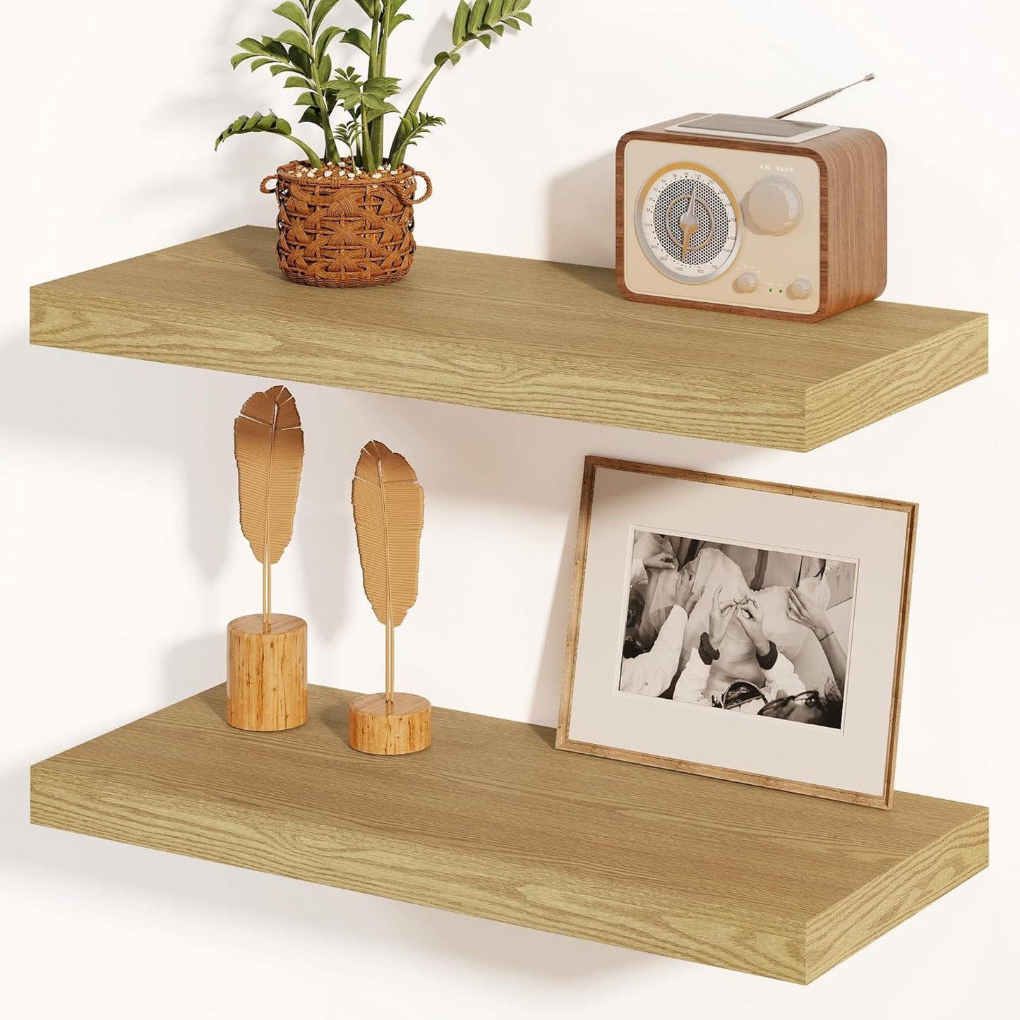 ShelfLoft 8"D x 1.4"H Oak Farmhouse Rustic Wood Wall Floating Shelves