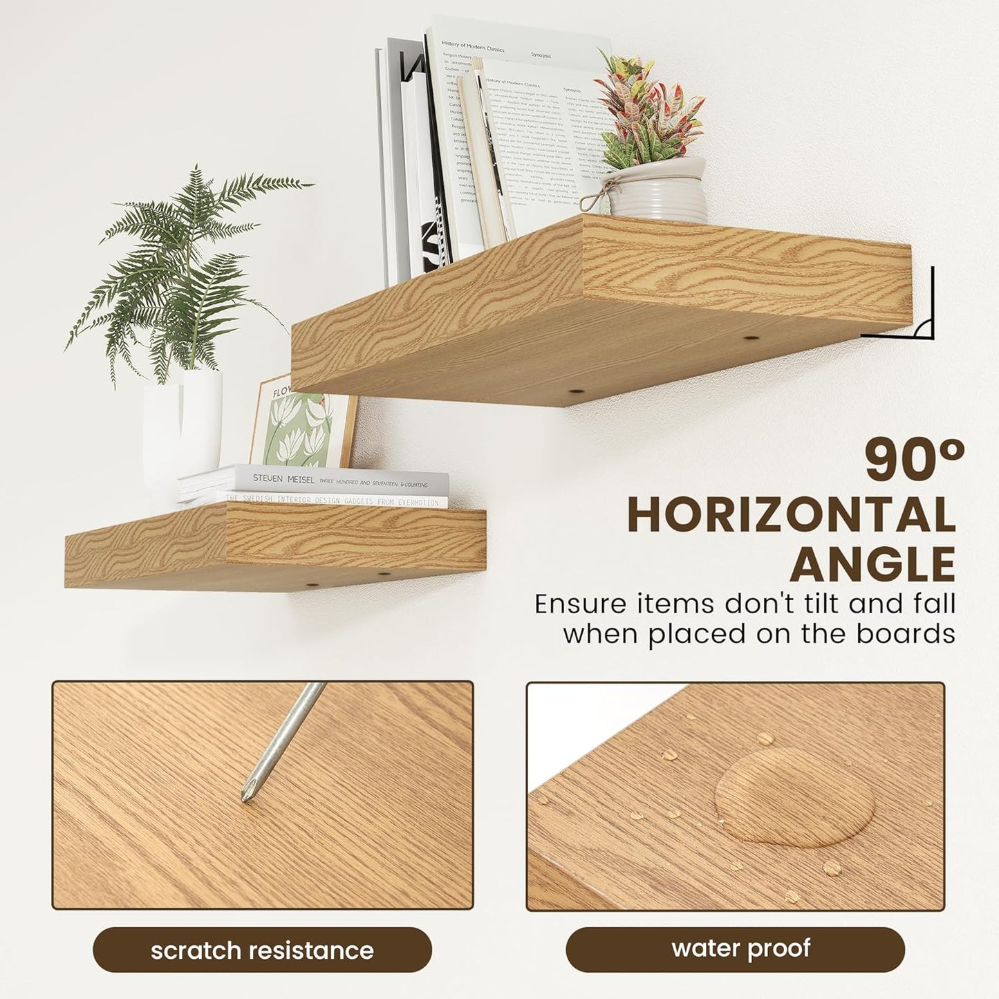 ShelfLoft 24"W x 11.6"D Oak Floating Shelves for Wall Storage, 2 Pack