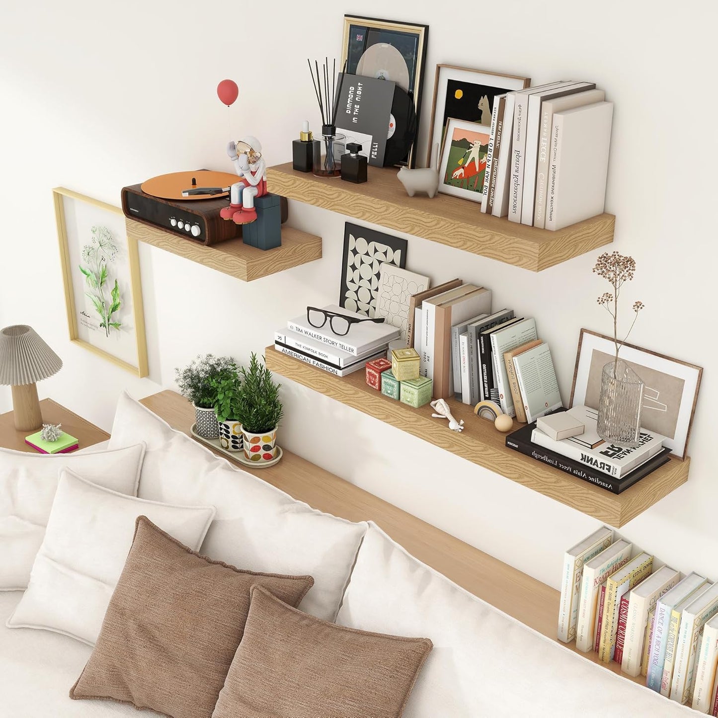 ShelfLoft 11.6"D x 2"H Oak Floating Shelves for Wall Storage