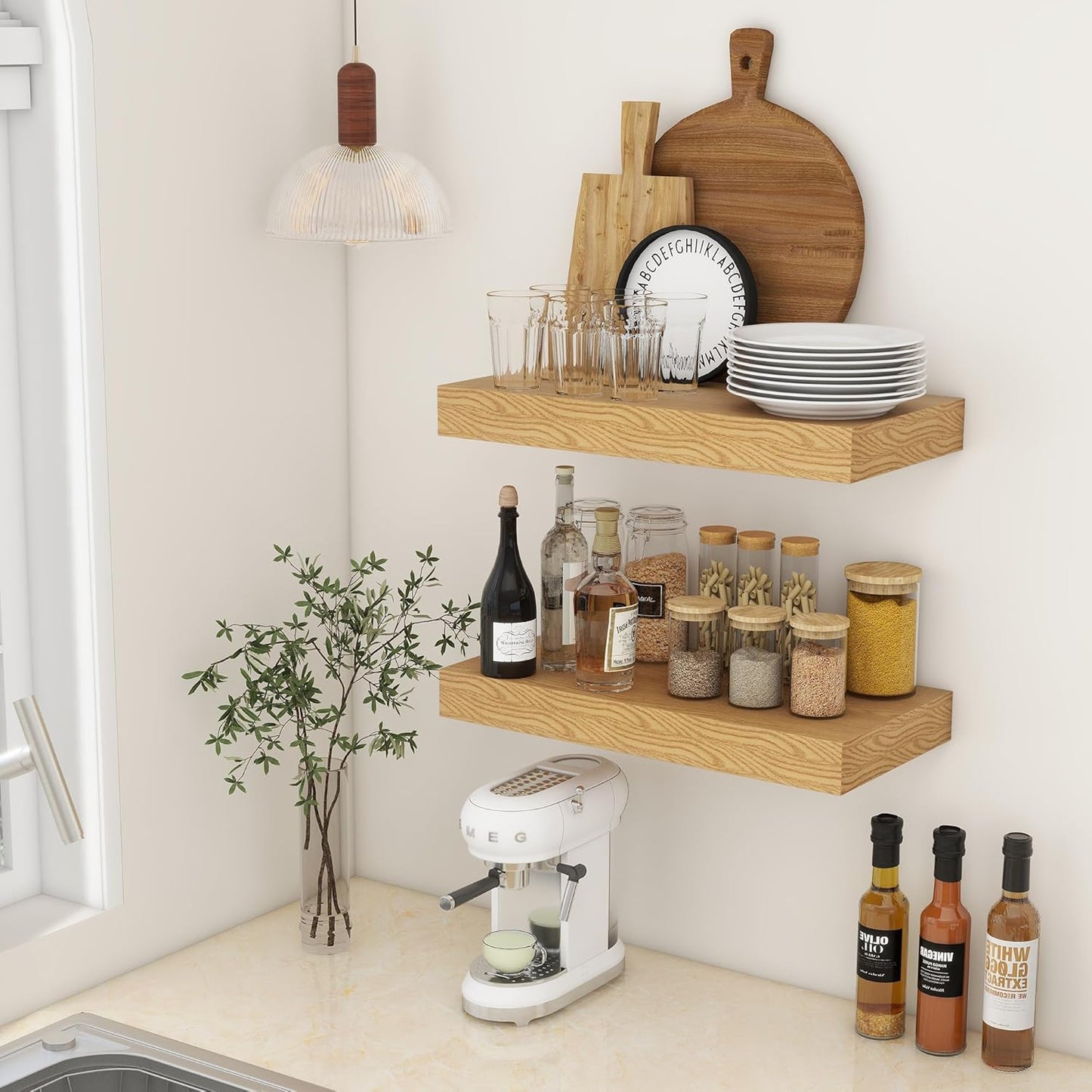 ShelfLoft 11.6"D x 2"H Oak Floating Shelves for Wall Storage