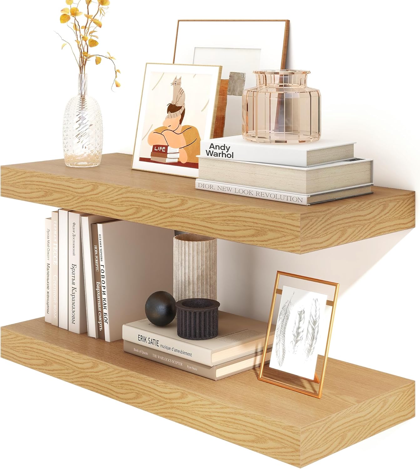 ShelfLoft 11.6"D x 2"H Oak Floating Shelves for Wall Storage