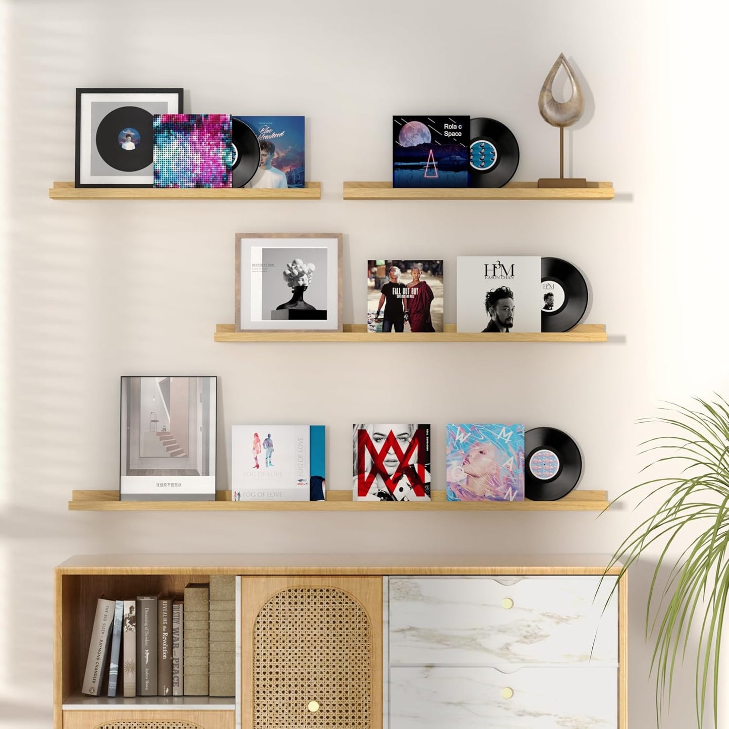 ShelfLoft 36“W x 3.5”D Oak Picture Ledge Shelf Wall Storage Floating Shelves, 2 Pack