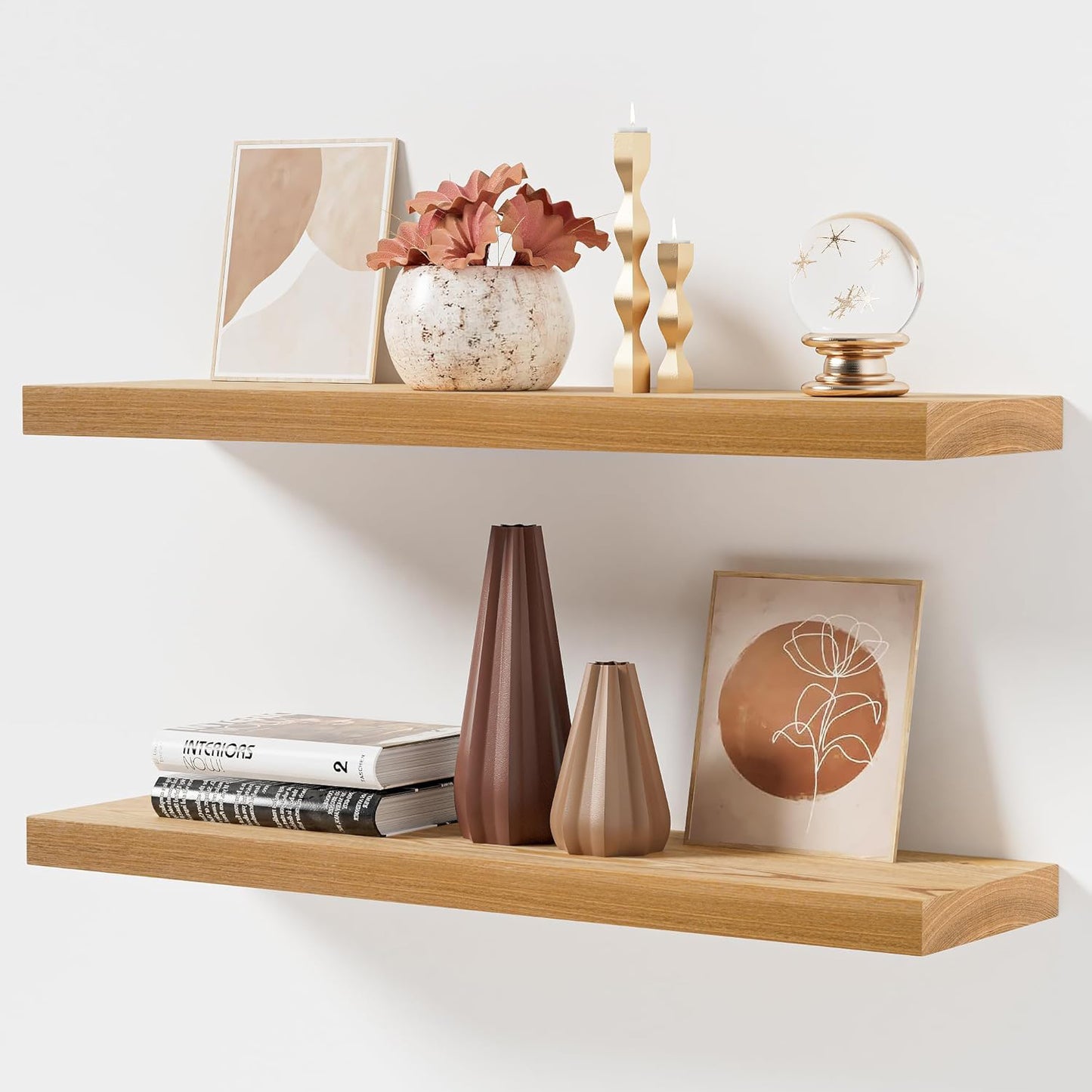 ShelfLoft 8"D x 1.4"H Oak Solid Ash Wood Floating Shelves