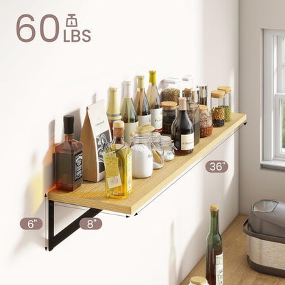 ShelfLoft 36" Wide x 8" Deep Floating Shelves with Brackets, Oak-2 Pack