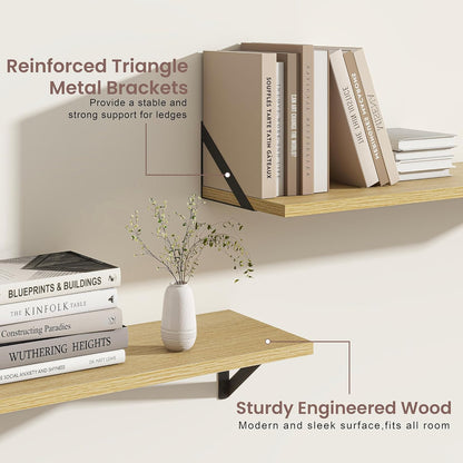 ShelfLoft 36" Wide x 8" Deep Floating Shelves with Brackets, Oak-2 Pack