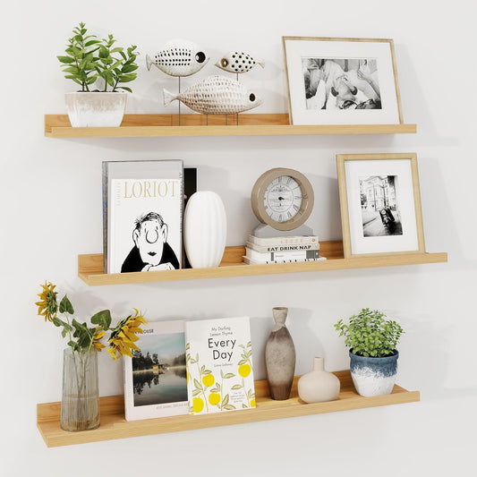 ShelfLoft 36"W x 4.2"D Oak Picture Ledge Shelf Floating Shelves with Lip Set of 3