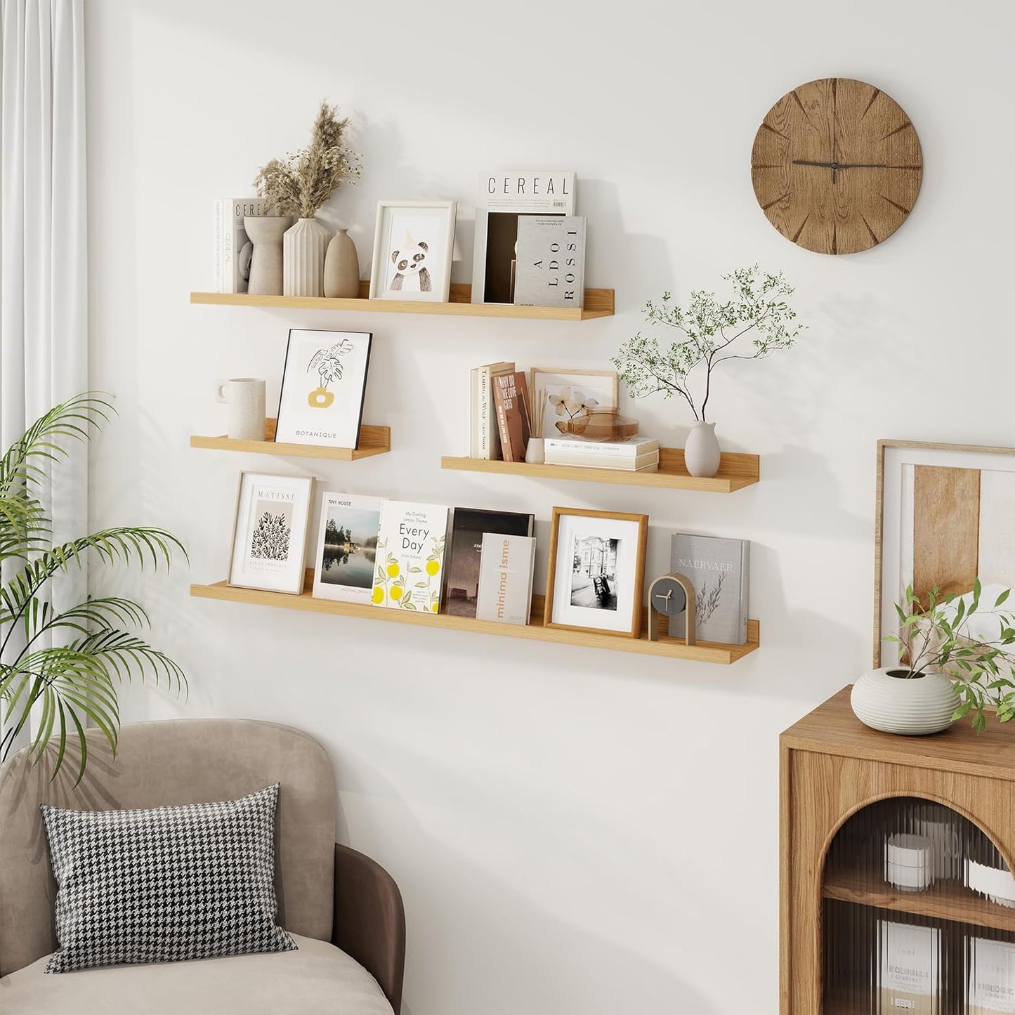 ShelfLoft 36"W x 4.2"D Oak Picture Ledge Shelf Floating Shelves with Lip Set of 3