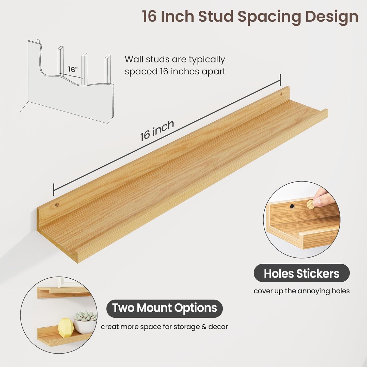 ShelfLoft 36"W x 4.2"D Oak Picture Ledge Shelf Floating Shelves with Lip Set of 3