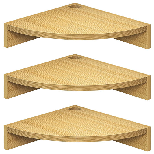 ShelfLoft 11.5" Wide x 3" Deep Oak Wood Floating Corner Shelves,Set of 3