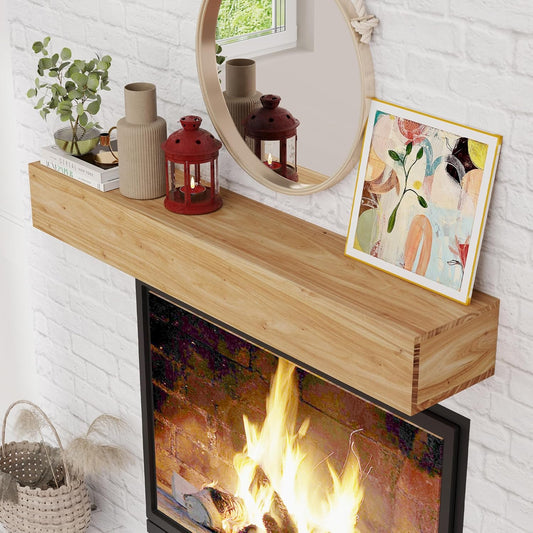 ShelfLoft 8 Inch Deep Fireplace Mantel Elm Wood Floating Shelves