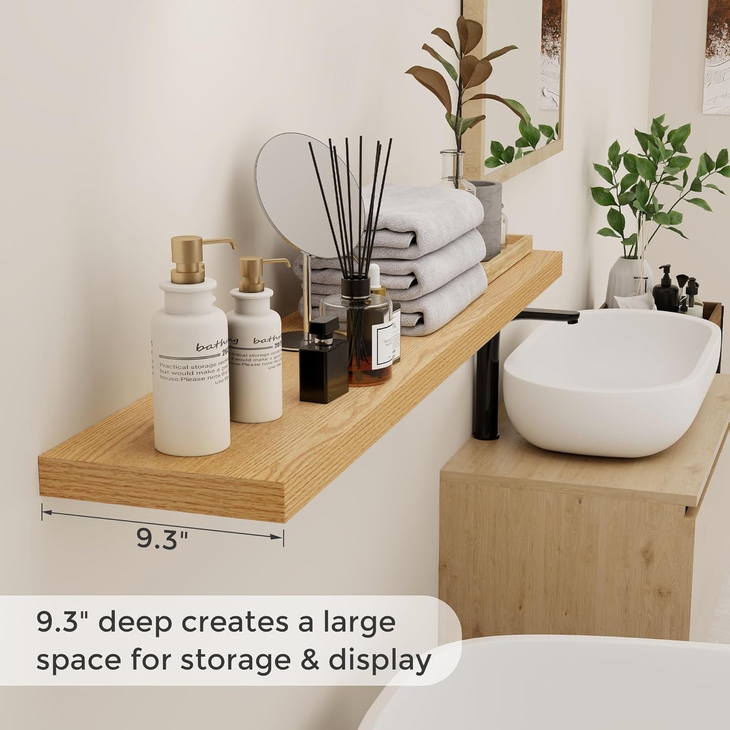 ShelfLoft 9.3"D x 1.5"H Oak Floating Shelves for Wall Storage