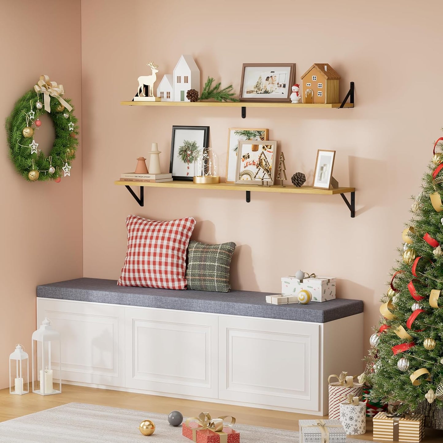 ShelfLoft 48" Wide x 8" Deep Floating Shelves with Brackets, 2 Pack